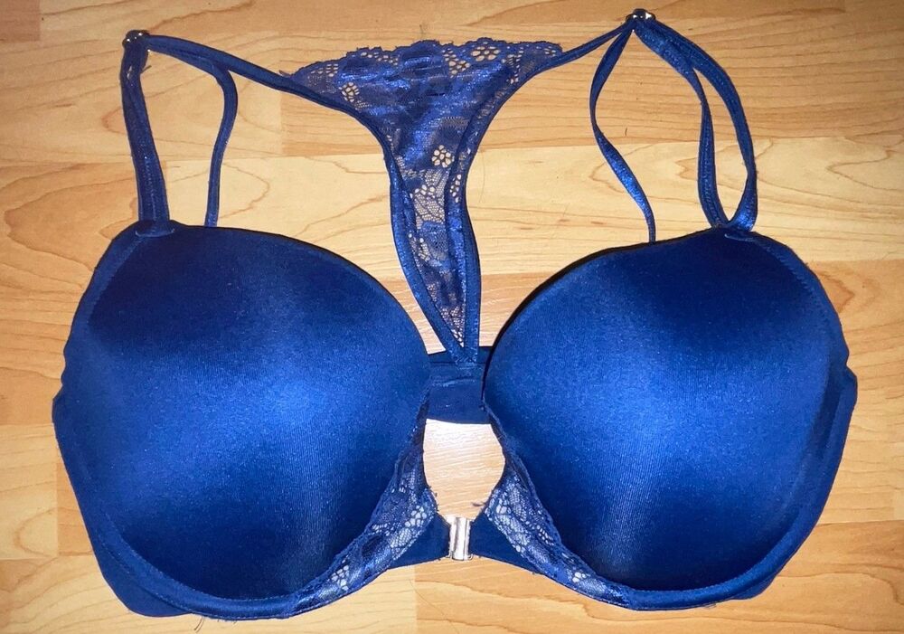 Cacique 38DD Plunge Underwire Bra Front Close Lace Racerback Strappy Royal Blue